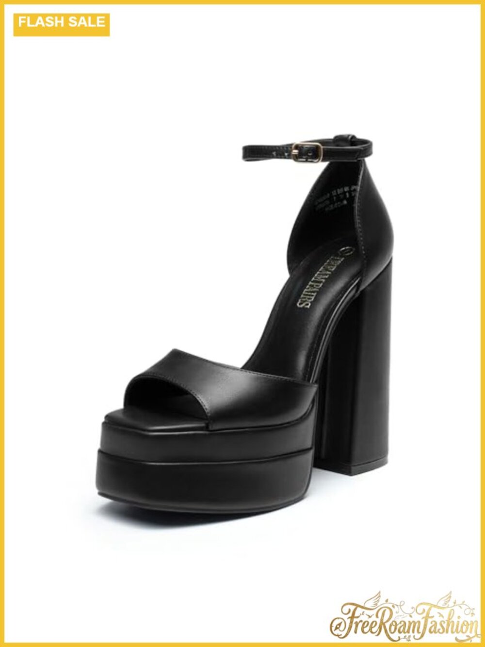 Women's Platform Chunky Block Heel Sandals Square Toe Ankle Strap Faux Leather